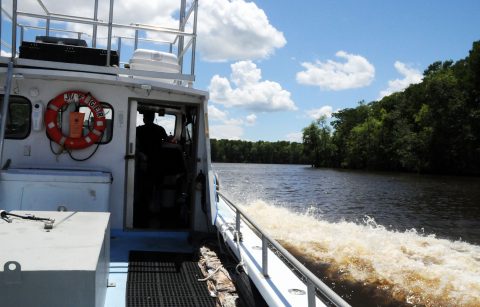 R/V Jaeger traveling through the Intracoastal Waterway in North Carolina