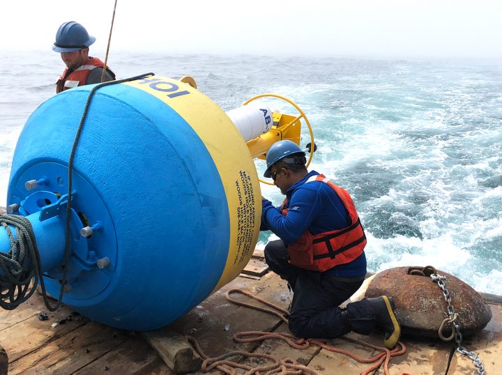 Ashik Rahaman on a TSS auto-buoy (AB) deployment in Massachusetts Bay.