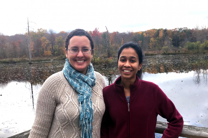 Luciana (on the left) and Isha at the Cornell Lab of Ornithology.