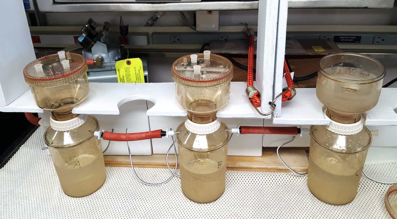 Laboratory set up of filtering equipment