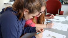 Working together to dissect an owl pellet.