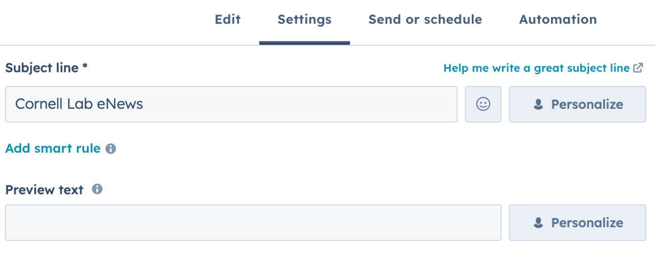 Preview text in Hubspot