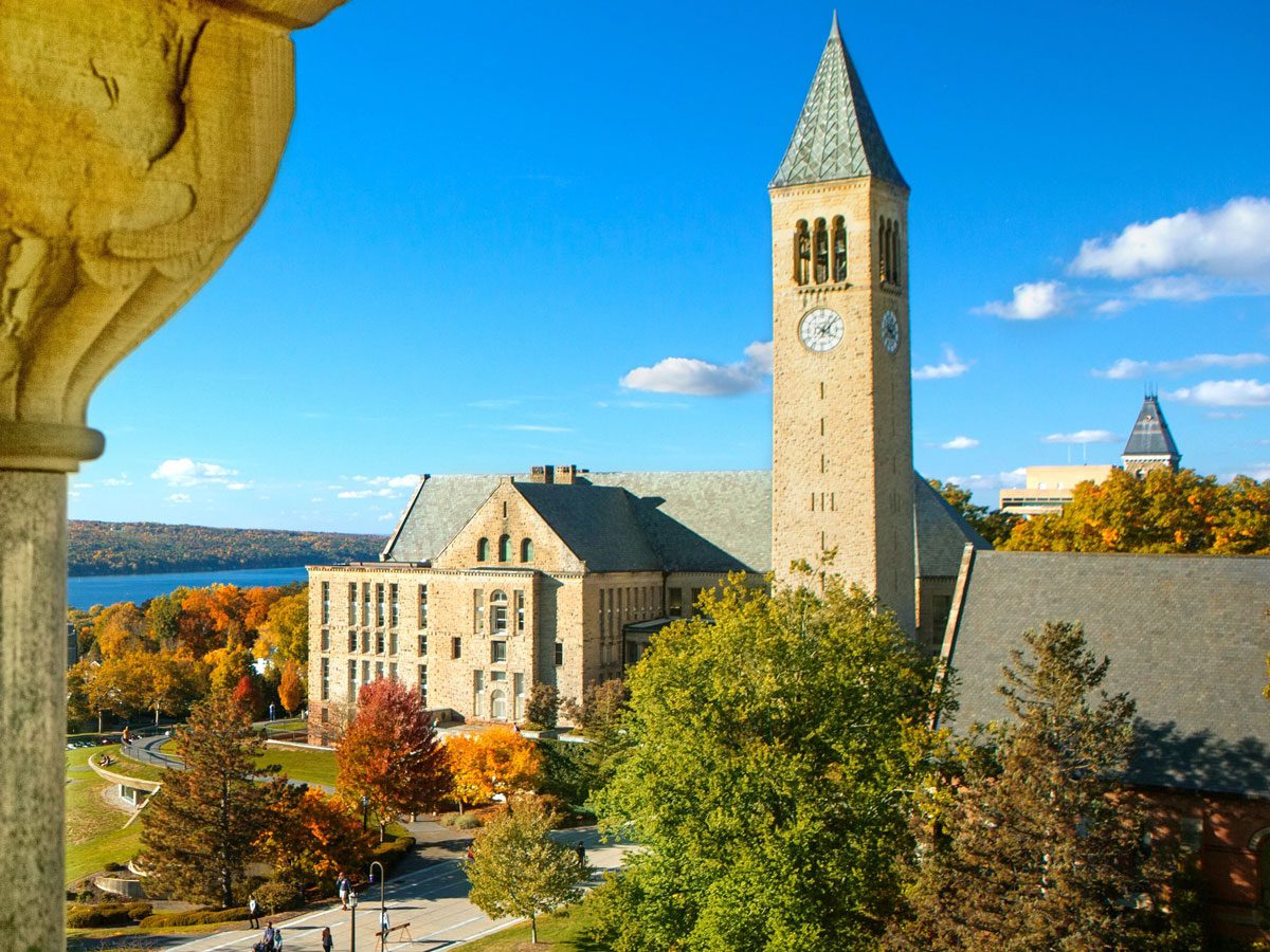 Cornell University's McGraw Tower, Uris Library and Ho Plaza