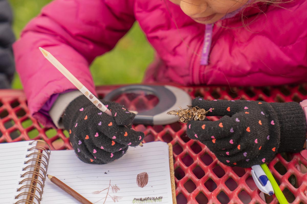 Mother and daughter nature journaling