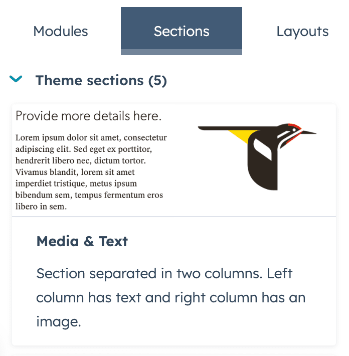 Saved sections in the theme