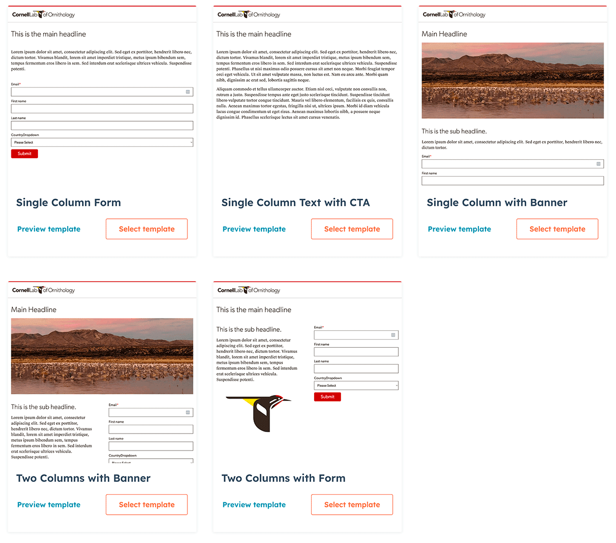 Select a landing page template