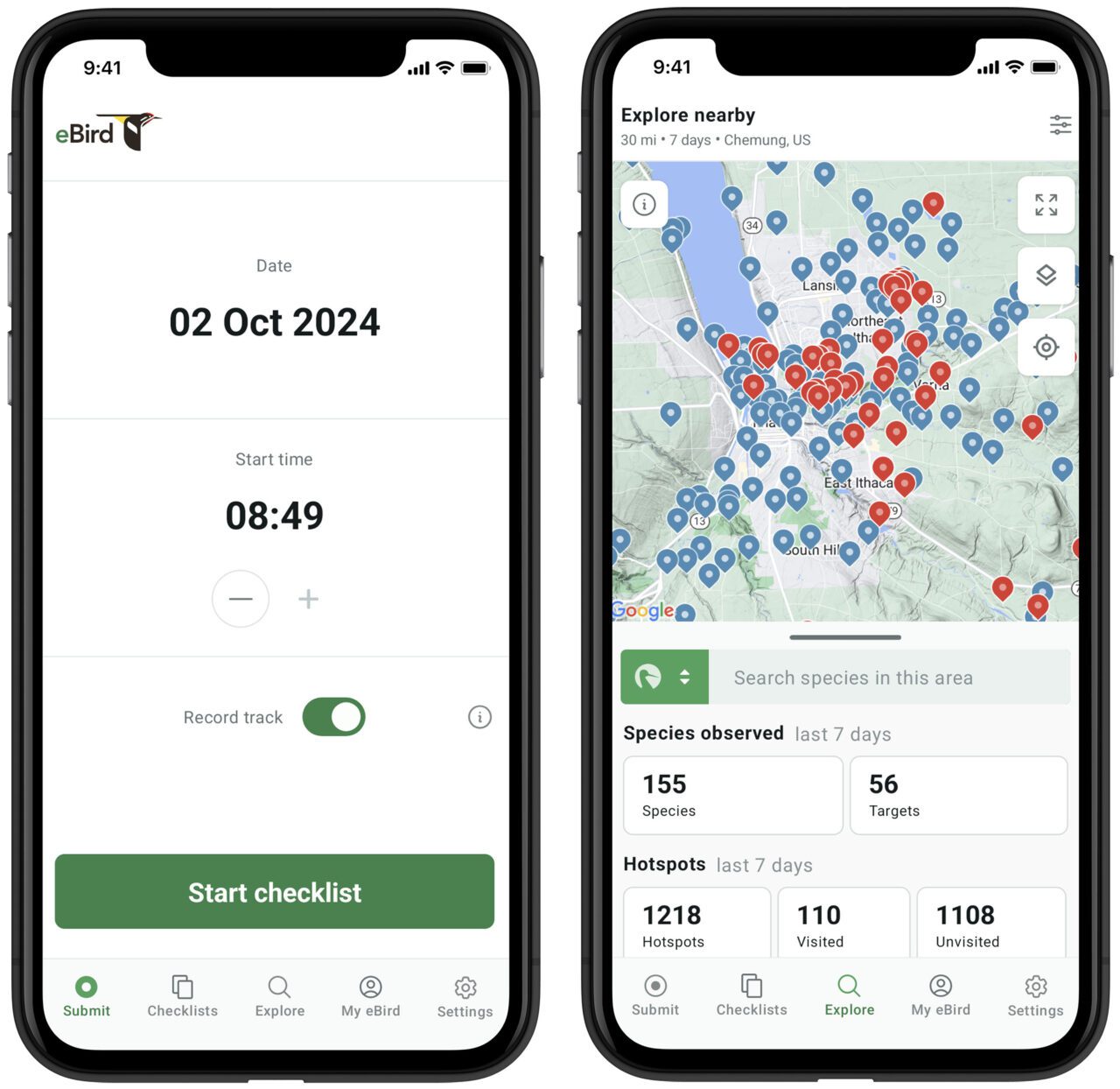 Zoom in to the eBird app preview
