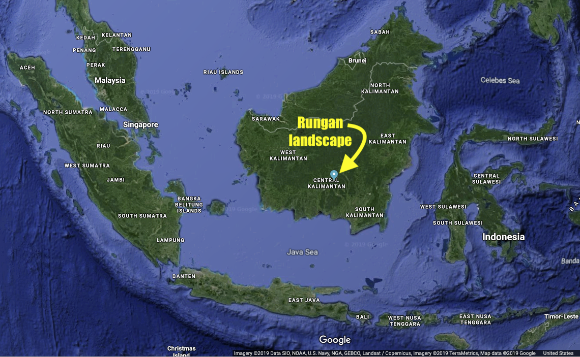 Rungan landscape situated in Central Kalimantan, Indonesia (Google Maps)