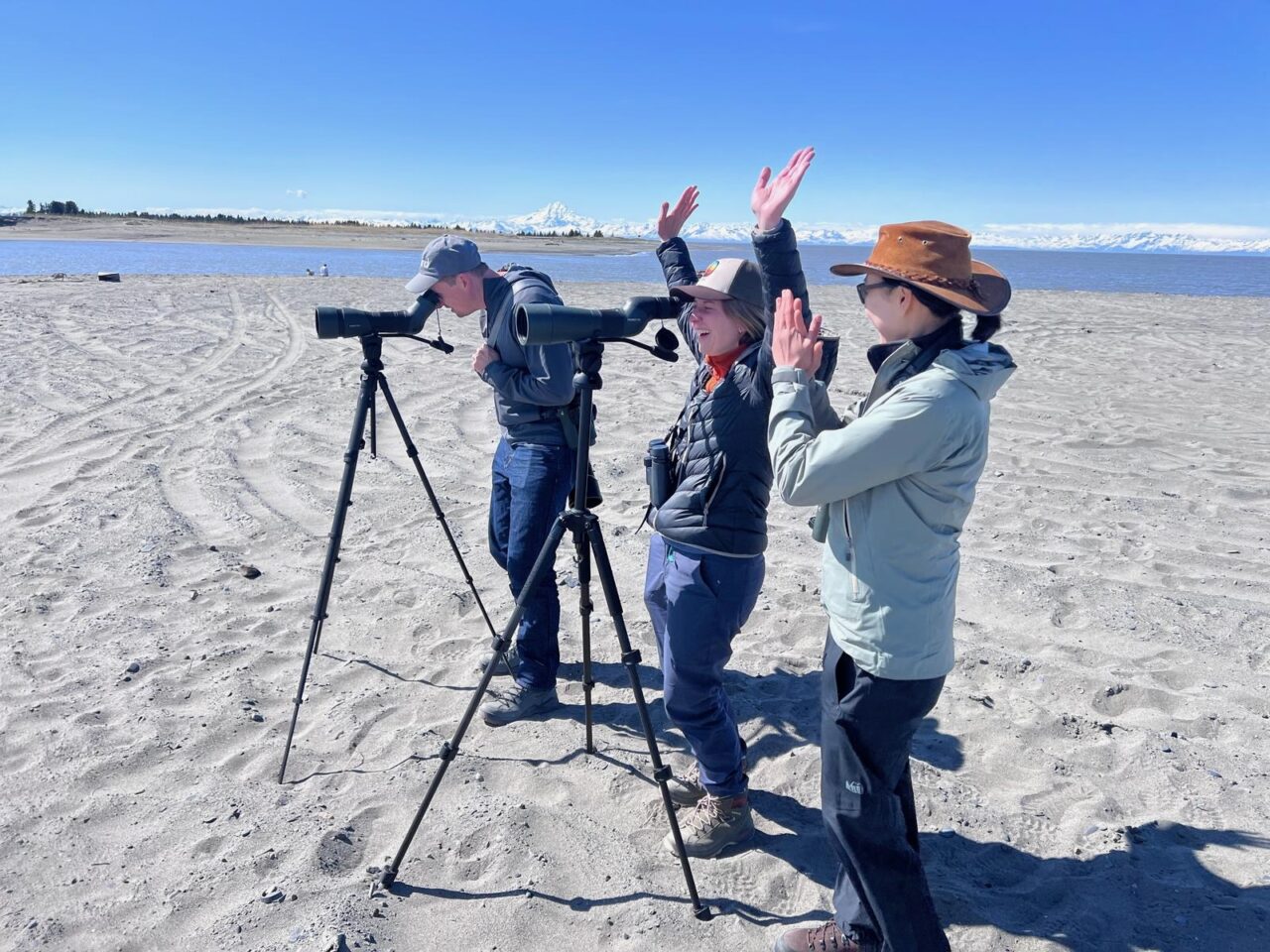 Birders on beach Global Big Day 2025