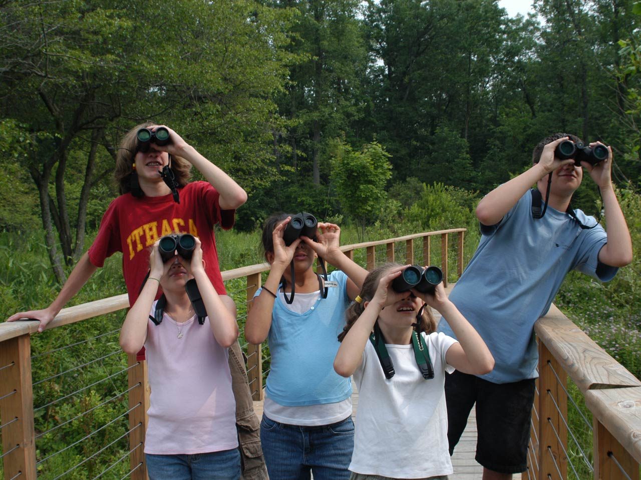 young people on Sapsucker Woods trails by Susan Spear/Cornell Lab