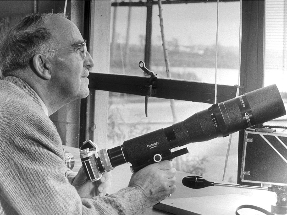 Arthur Allen, Cornell Lab founder, with old camera