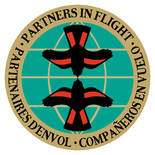 Partners in Flight logo. Text on image: Partners in Flight; Compañeros en Vuelo; Partenaires d'Envol.