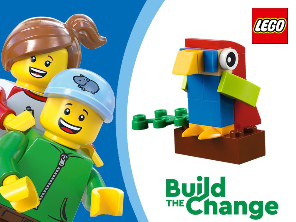 Images of LEGO people figures and LEGO bird
