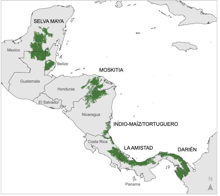 map of Middle America showing the locations of the FIve Great Forests