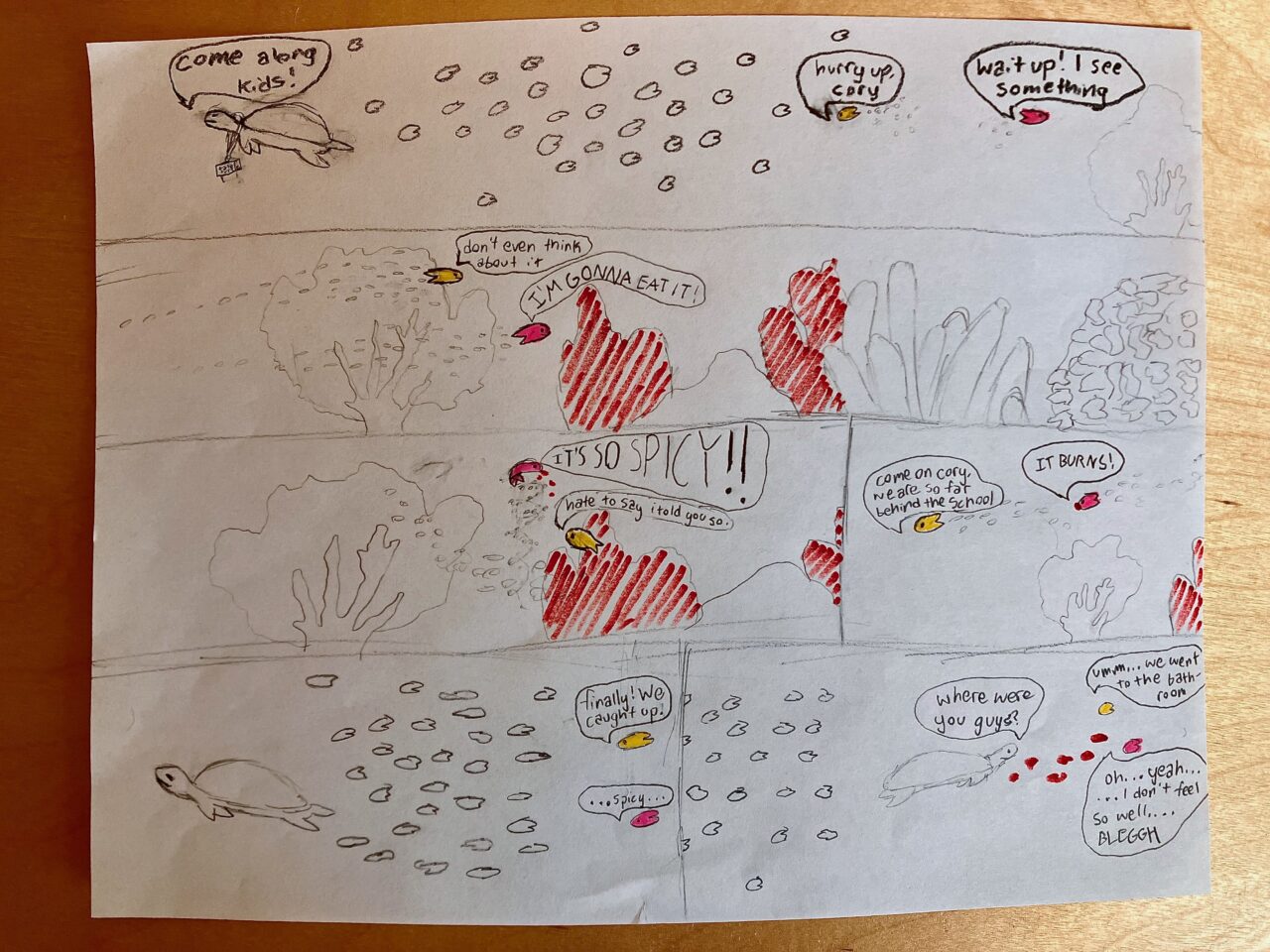 Comic drawn by 8th grader after watching live-streaming wildlife cam. Comic is more based on imagination and does not contain scientific facts.