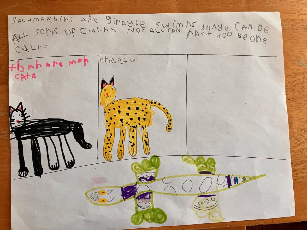 Comic drawn by 1st grader after watching a live-streaming wildlife cam.