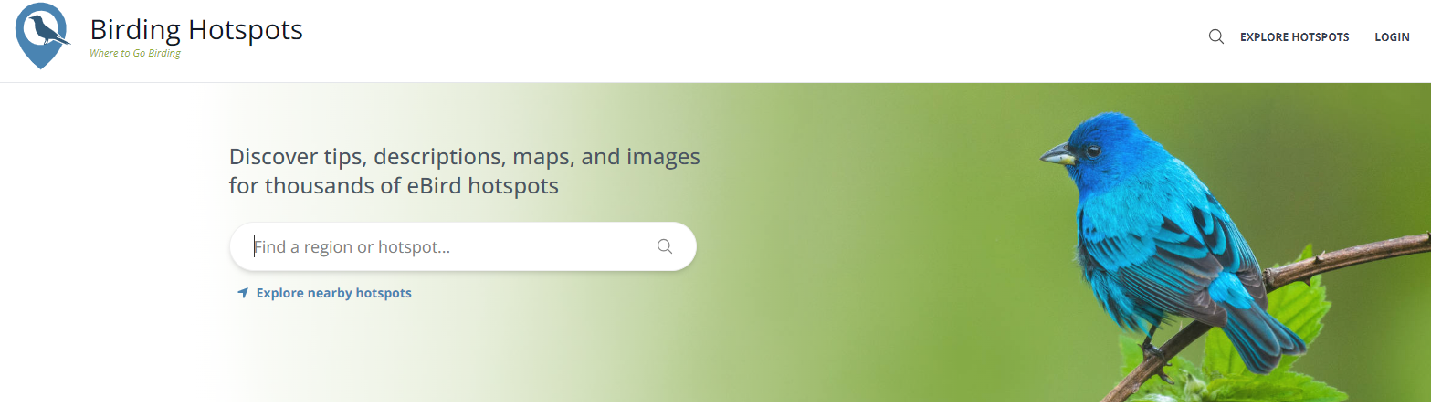 Screenshot of Birding Hotspots homepage