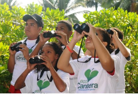A group of youth birdwatching