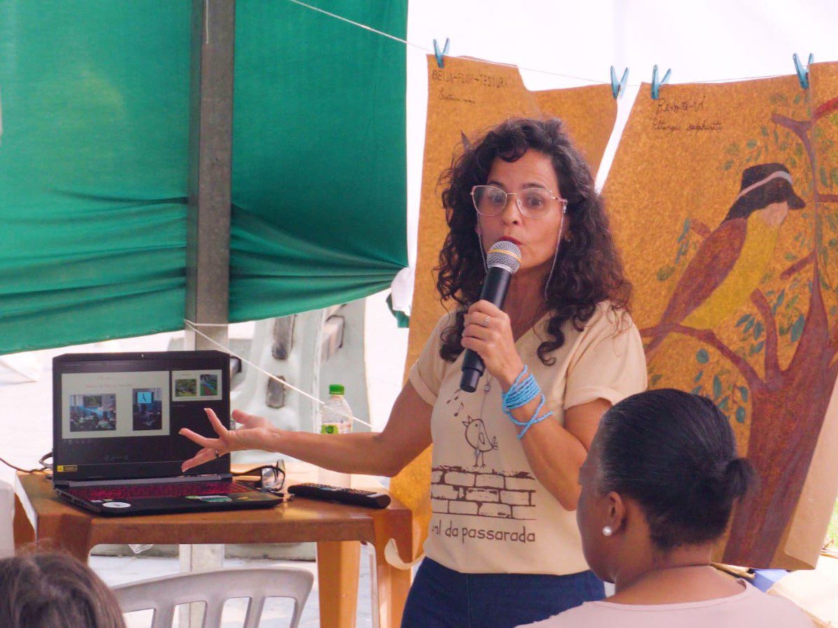 A festival presenter giving her talk.